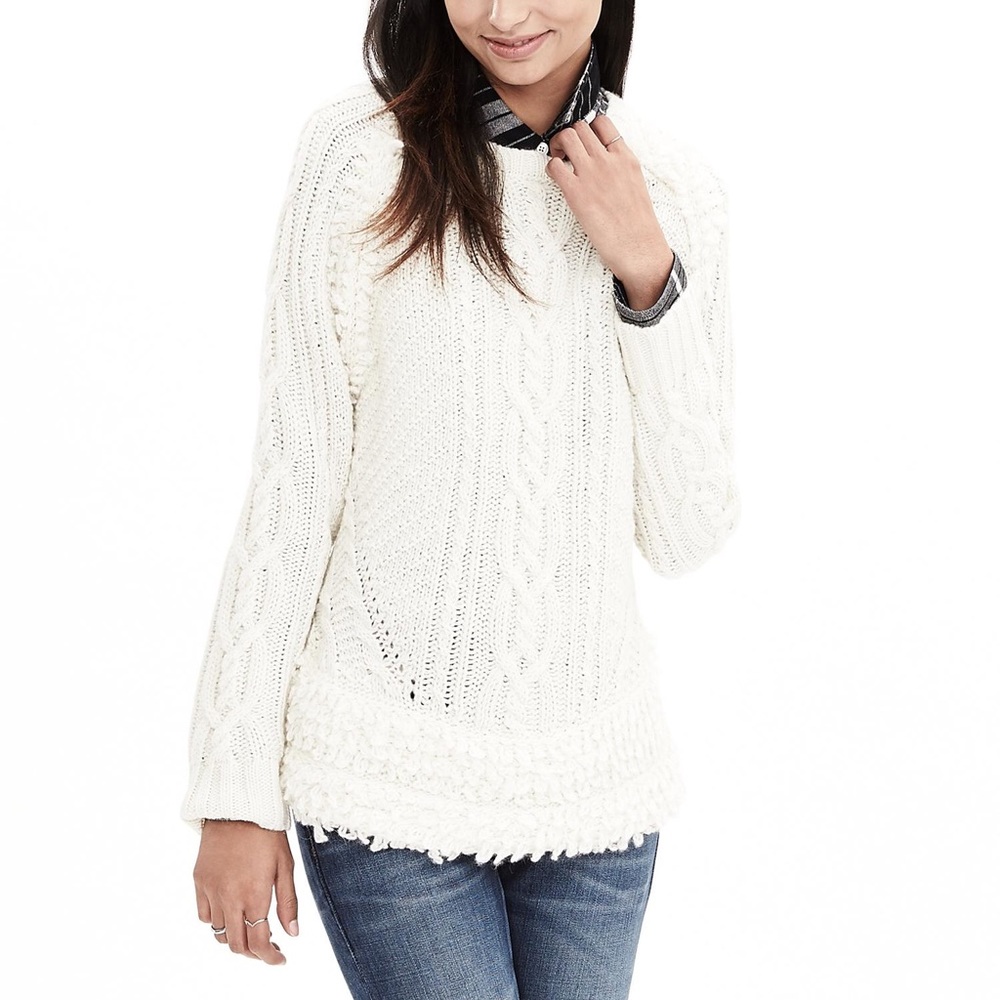 Banana Republic Fringe Cable Knit Sweater